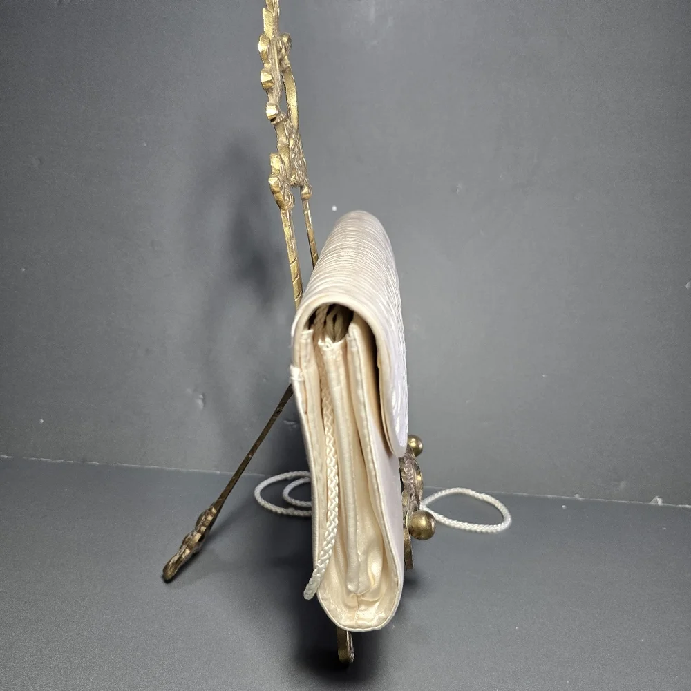 Vintage 1980's Partners Ivory Satin Clutch Purse 48557, 10" X 6 " - Picture 2 of 14